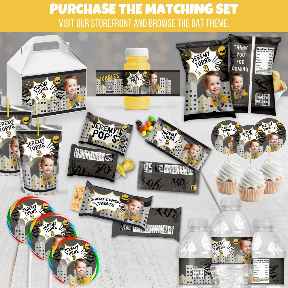 Bat Superhero Birthday Candy Wrapper Bags For Kids Comics Theme Party Favors, Yellow and Black Cityscape Party Supplies And Decorations