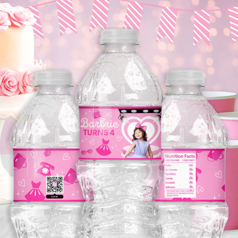 Personalized Glam Doll Inspired Water Bottle Label Stickers, Girls Fashion Birthday Party Supplies