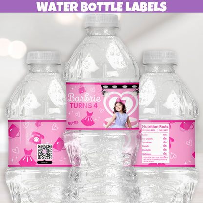 Personalized Glam Doll Inspired Water Bottle Label Stickers, Girls Fashion Birthday Party Supplies