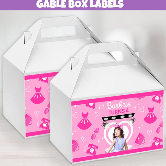 Personalized Glam Birthday Gable Box Labels, Pink Fashion Doll Inspired Sticker Party Favors For Girls Pink Birthday Party Supplies