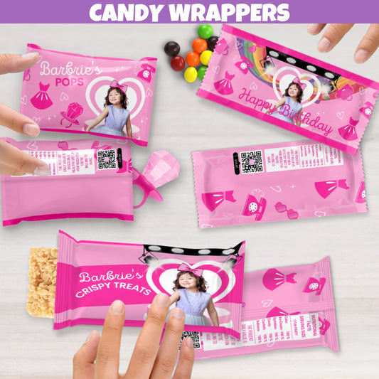 Personalized Pink Fashion Runway Birthday Candy Wrapper Party Favors, Glam Birthday Decorations Inspired by Malibu Blond Doll