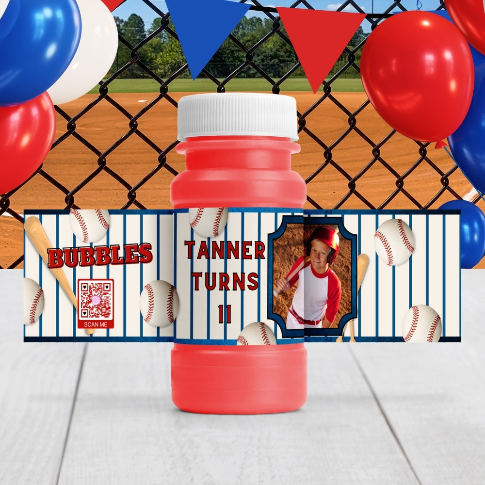 Custom Baseball Bubble Bottle Labels – Personalized Photo, Name, Age | Baseball Party Supplies & Favors