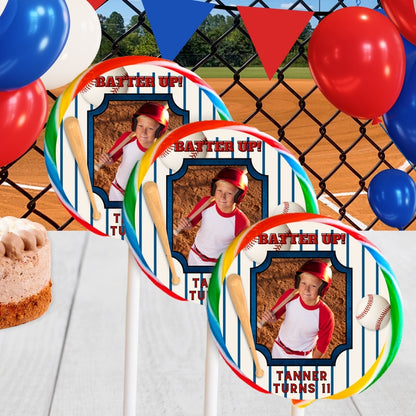 Personalized Baseball Birthday Lollipop Stickers Perfect for Rookie or Vintage Home Run Celebrations