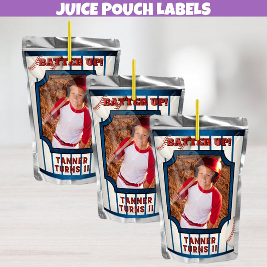 Personalized Baseball Juice Pouch Label Stickers Customized With Photo For Little Rookie Sports Themed Birthday Tableware Decorations