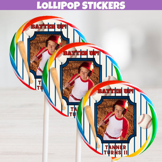 Personalized Baseball Birthday Lollipop Stickers Perfect for Rookie or Vintage Home Run Celebrations