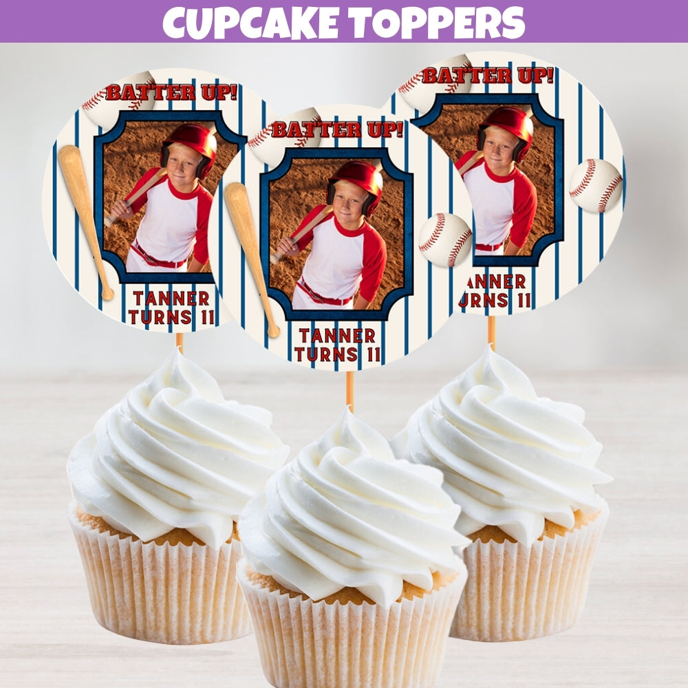 Personalized Baseball Cupcake Toppers With Photo, Sports Themed Food Picks For Boys Little Slugger Rookie Birthday Party Decor