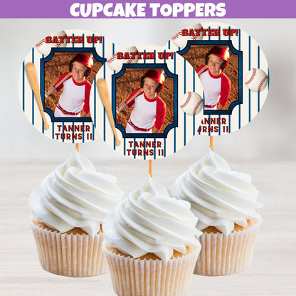 Personalized Baseball Cupcake Toppers With Photo, Sports Themed Food Picks For Boys Little Slugger Rookie Birthday Party Decor