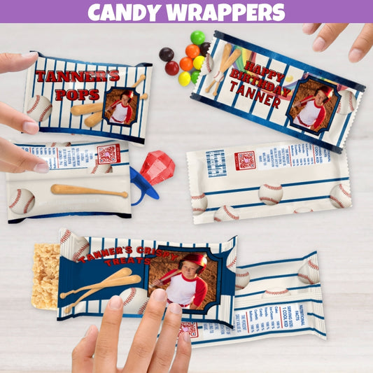 Personalized Baseball Candy Wrappers – Custom Photo, Name & Age | Baseball Party Decorations