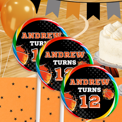 Basketball Birthday Party Stickers Perfect For Swirl Lollipops, Sports Party Decorations, Basketball Goodie Bag Party Favors, And Party Supplies