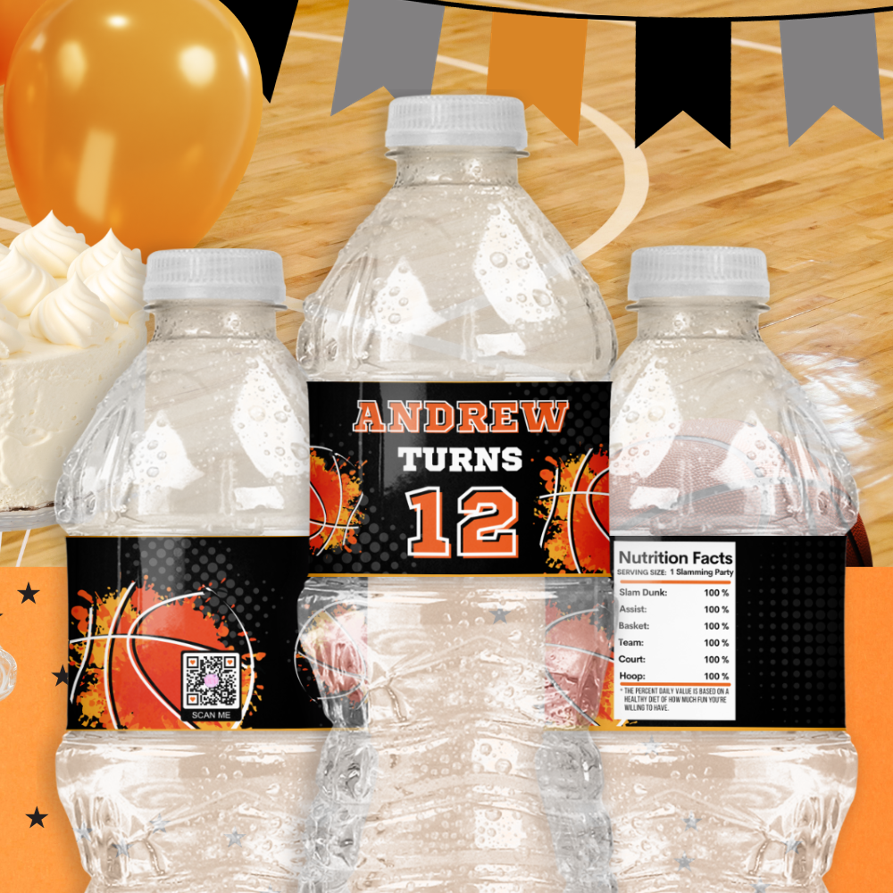 Personalized Basketball Water Bottle Labels – Party Favor Stickers & Sports Decorations