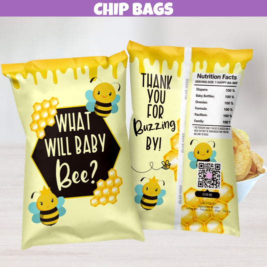 Bee Baby Shower Chip Bags Party Favor Goodie Bags, Little Bumble Bee Girl Boy