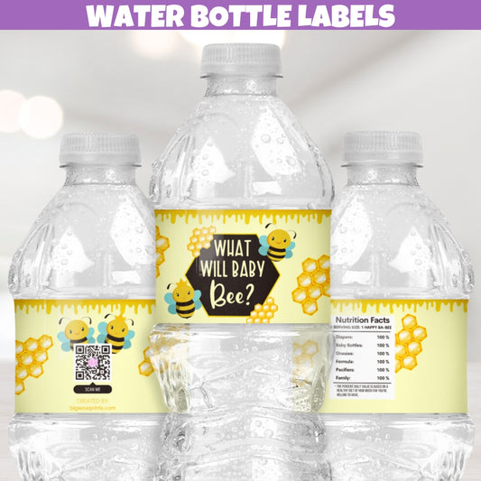 Bumble Bee Baby Shower Water Bottle Labels, What Will Baby Bee, Gender Neutral, Girl Boy, Twin Baby Shower