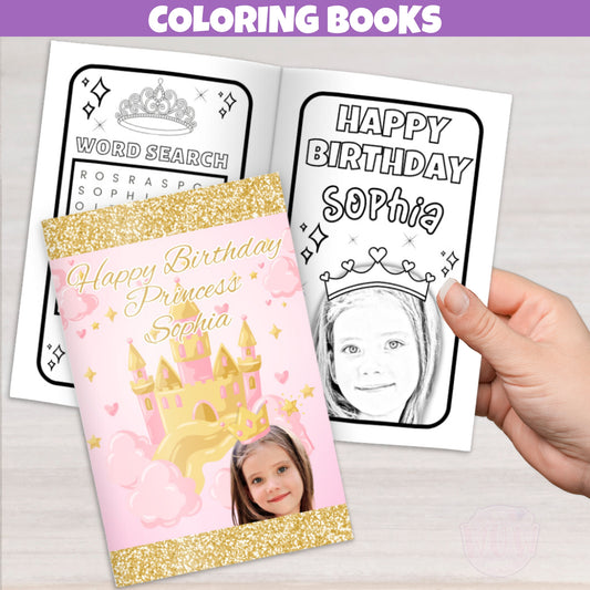 Personalized Princess Coloring Books For Kids, Princess Party Favors, Princess Party Decor, Magical Cartoon Princess Birthday Supplies, Pink Gold