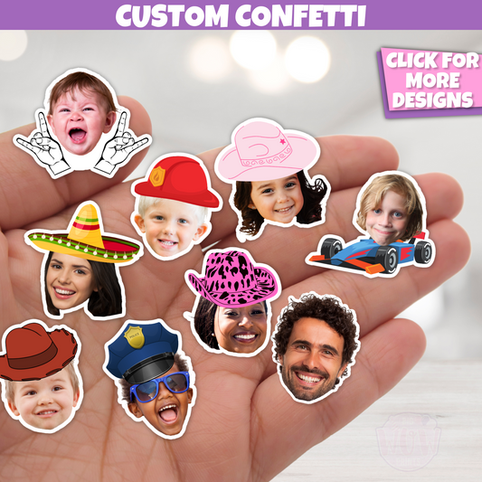 Custom Face Confetti Cutouts, Personalized Birthday Table Confetti, Cowgirl, Nurse, Policeman, Fiesta, Rock And Roll, Firefighter, Princess, And More