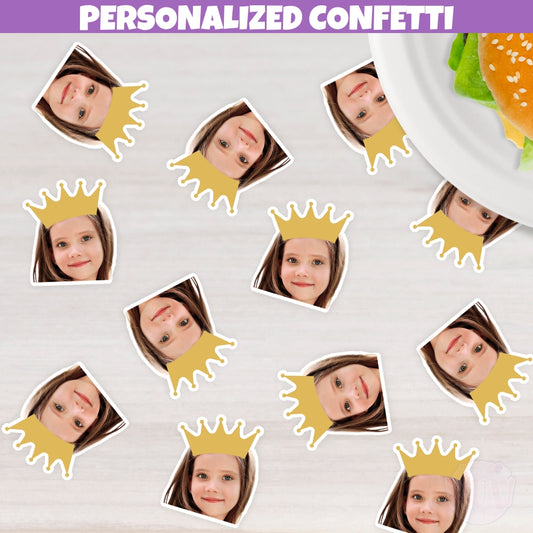 Princess Confetti, Personalized Face Confetti For Kids Adults, Gold Princess Crown, Magical Princess Party Decorations