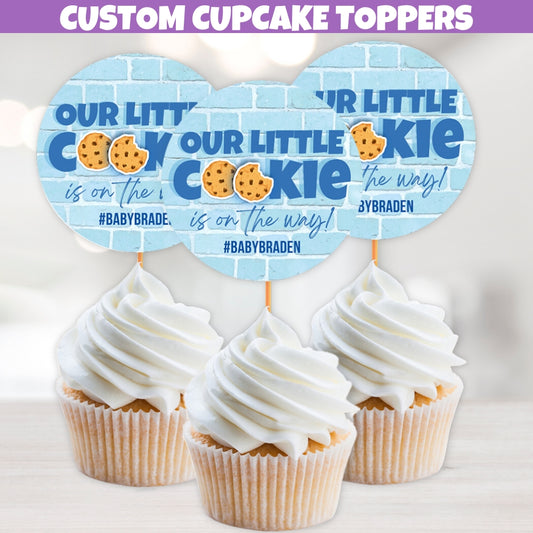 Cookies And Milk Themed Baby Shower Cupcake Toppers Personalized With Hashtag making it an unforgettable experience