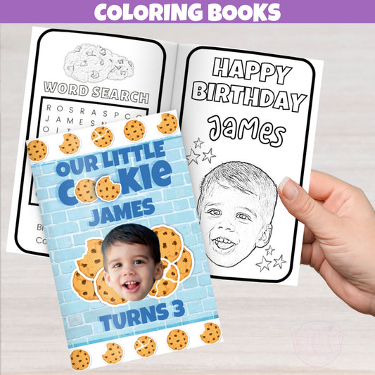 childrens cookie coloring books personalized for kids birthday parties, great as a party favor gift and birthday activity 