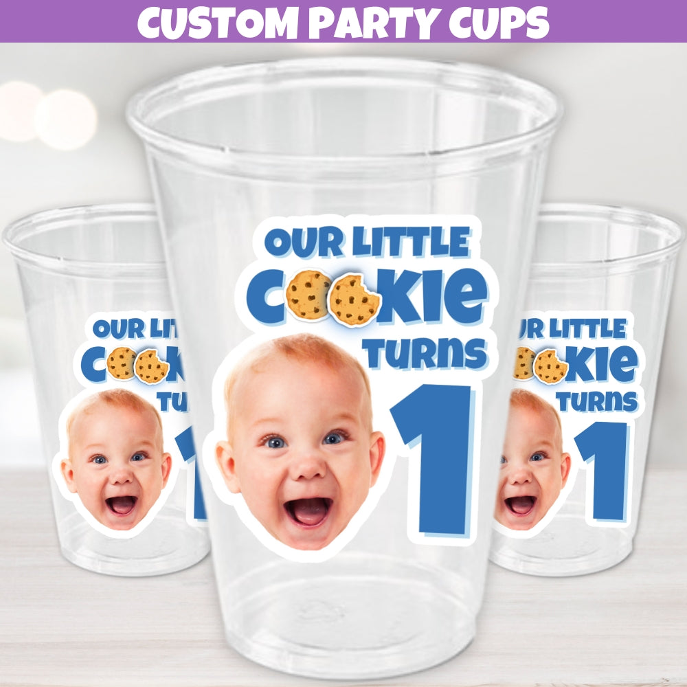 Custom party cups for blue birthday cookie and milk theme party tableware and party favor supplies