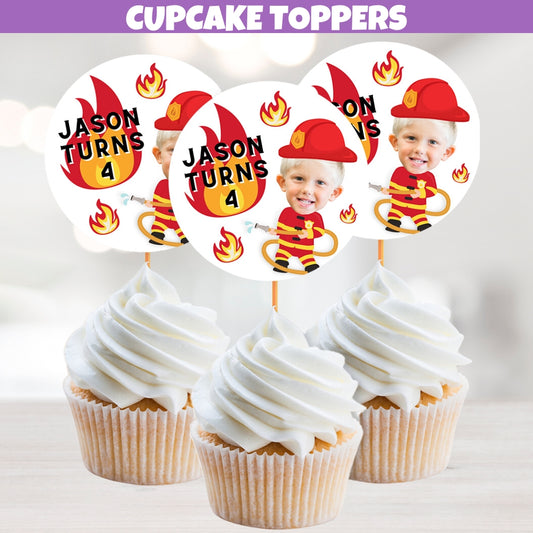 Personalized Firefighter Birthday Cupcake Toppers Customized With Face Name And Age