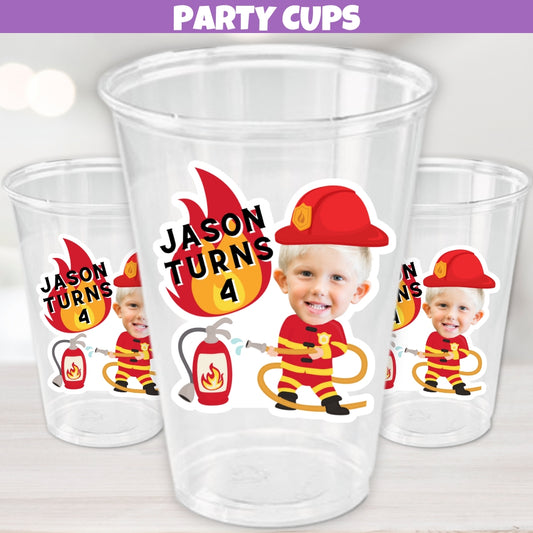 Personalized Firefighter Birthday Cups, Fire Truck Birthday Party Supplies, Funny Fireman Bachelorette Party Decor, Helmet, Hose, Fire Extinguisher