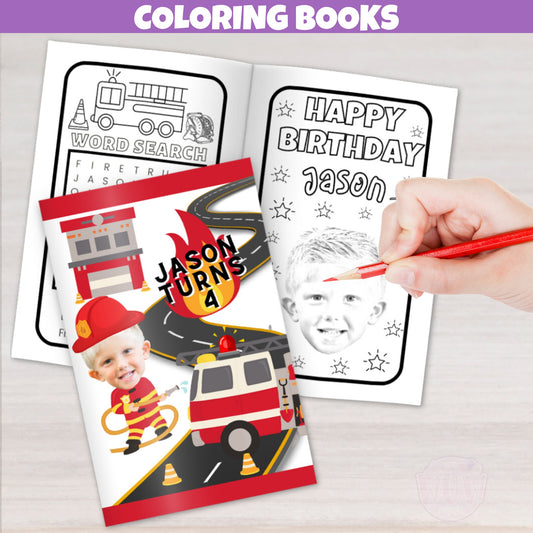 firefighter coloring books for kids fire truck birthday personalized with face name and age