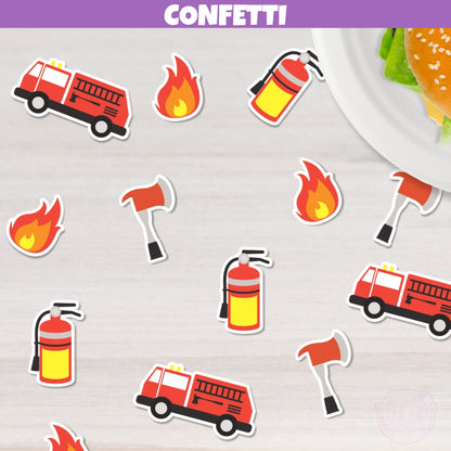 Fire truck confetti shapes for firefighter birthday or grad congratulations