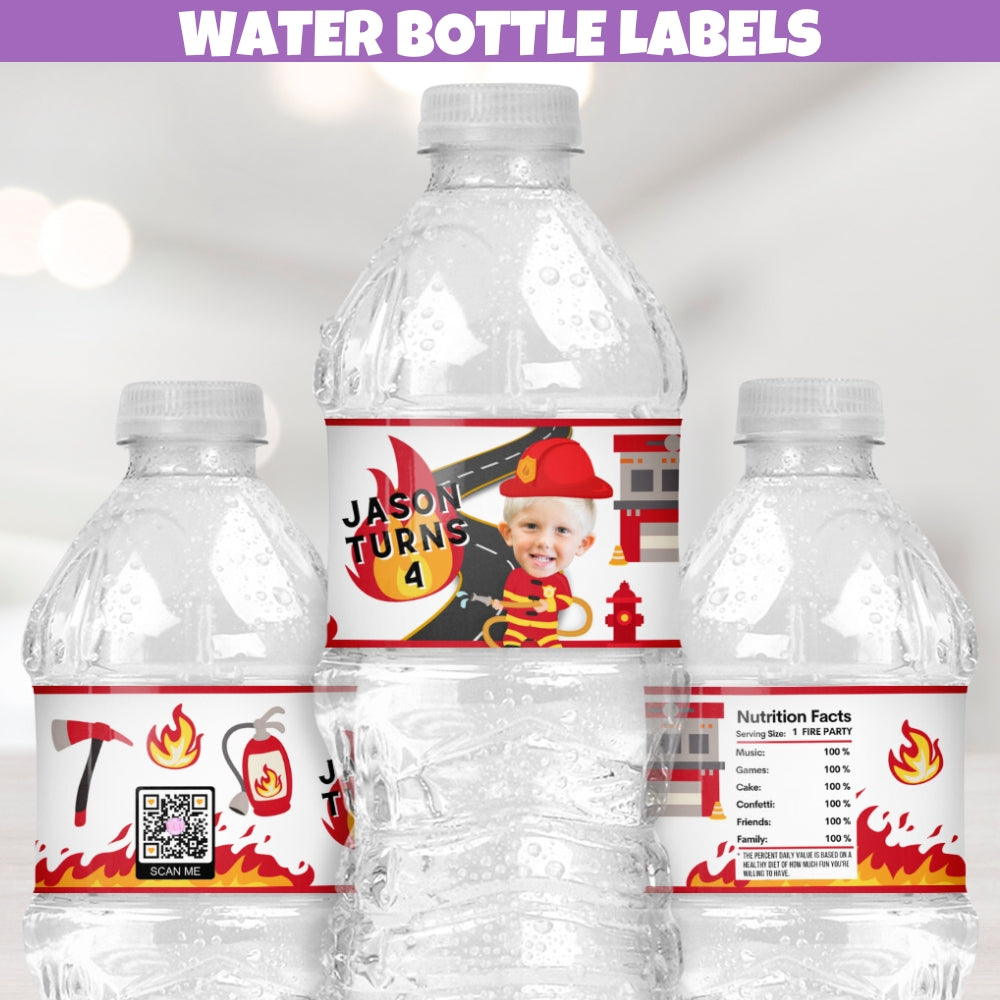 Firefighter water bottle labels for adults and kids fire truck theme birthday party, wildland firefighter retirement 