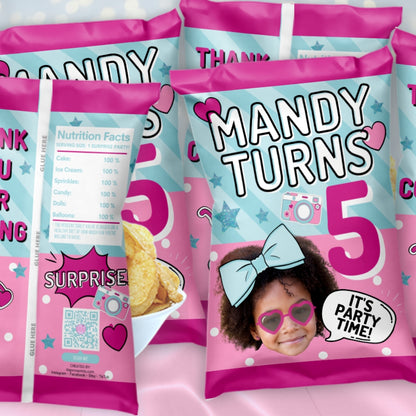 Personalized Girl's Surprise Chip Bags Party Favors Great For Any Baby Doll