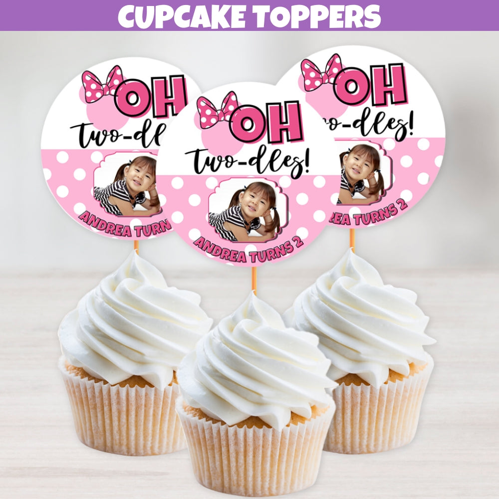 Minnie Cupcake Toppers for Personalized Oh Twodles 2nd Birthday Party