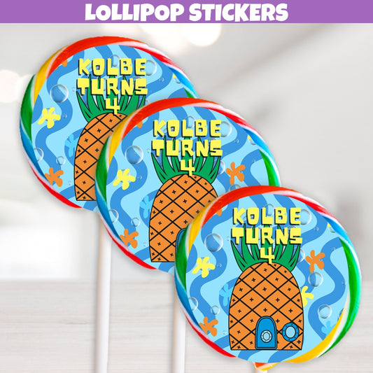 Personalized Pineapple House Lollipop Sticker Labels For Boys Luau Party Decorations, Tropical Birthday Party Supplies, Ocean Beach Theme, Aloha Party Decor
