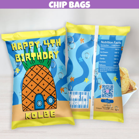 Personalized Pineapple Birthday Chip Bags, Splish Splash Birthday Theme, Nautical Beach Party Favors, Tropical Pool Party Gift Bags, Water Park Party