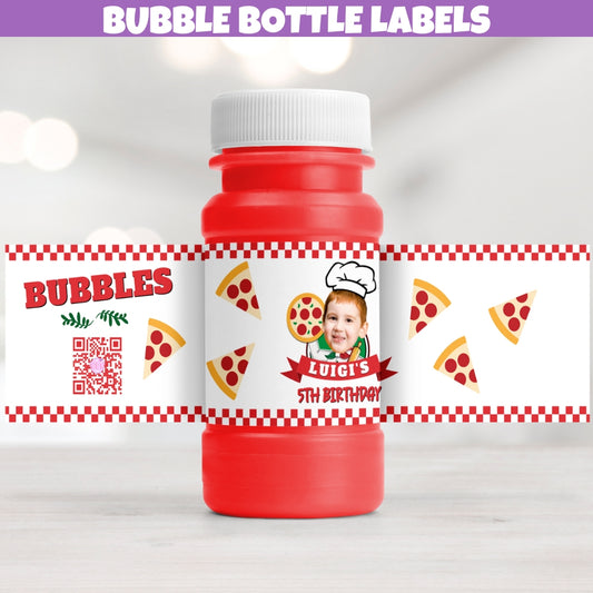 Personalized Pizza Themed Bubble Bottle Labels, Custom Pizza Birthday Party Favors, Pizza Party Decor Supplies, Slice It Up, Italian Style Pizza Parlor Table Centerpiece, Chefs Hat