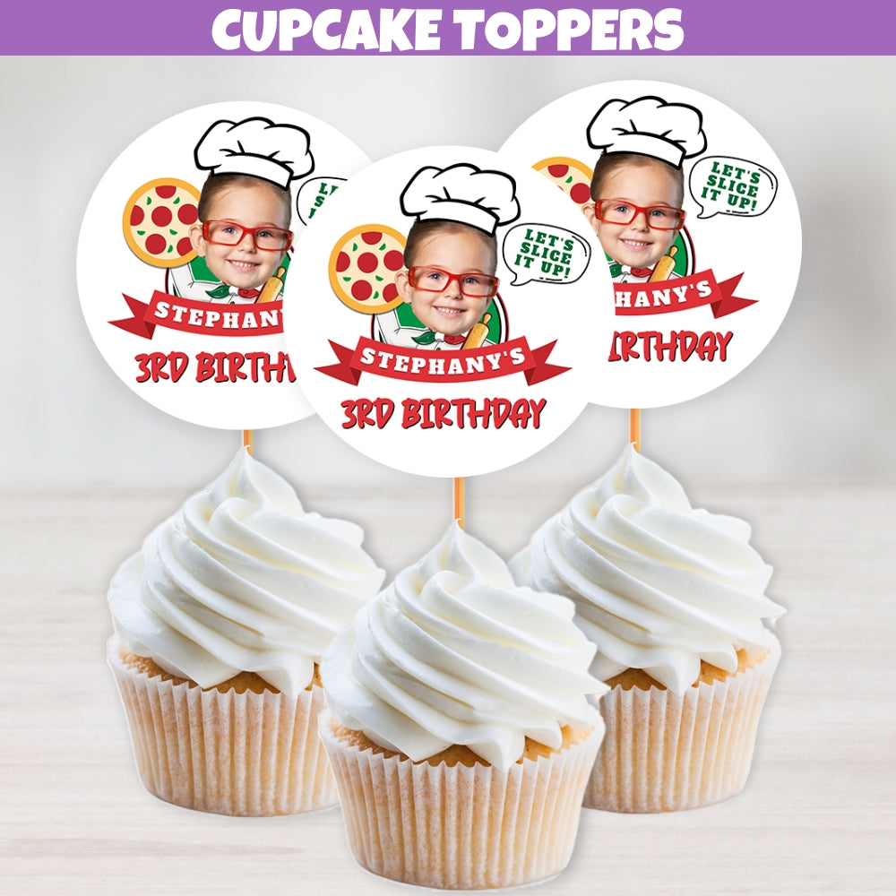 personalized pizza cupcake toppers, pizza party cupcake toppers, pizza cake toppers, pizza cake decorations