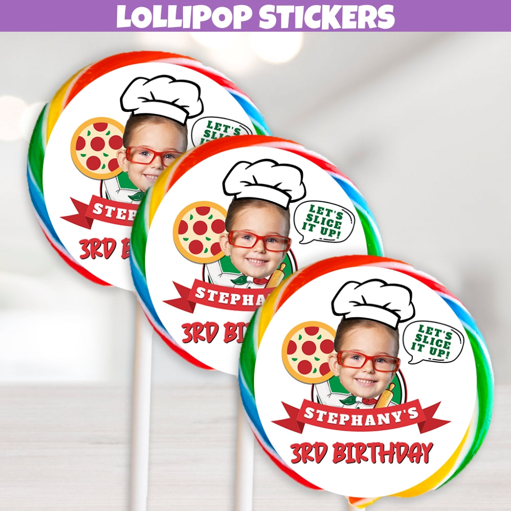 Custom pizza birthday party decoration lollipop label sticker personalized with face 