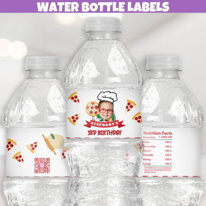 custom pizza water bottle labels for pizza birthday party decorations for tables and centerpieces