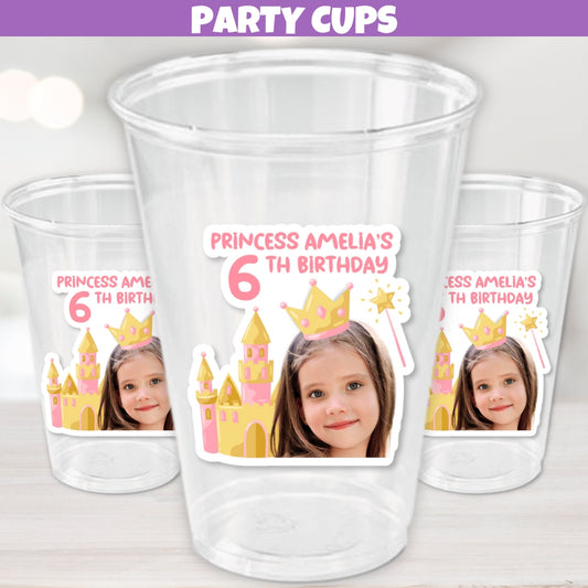 Personalized Princess Birthday Disposable Plastic Party Cups - Elevate the royal celebration with these custom cups, adorned with enchanting designs fit for a princess themed birthday bash.