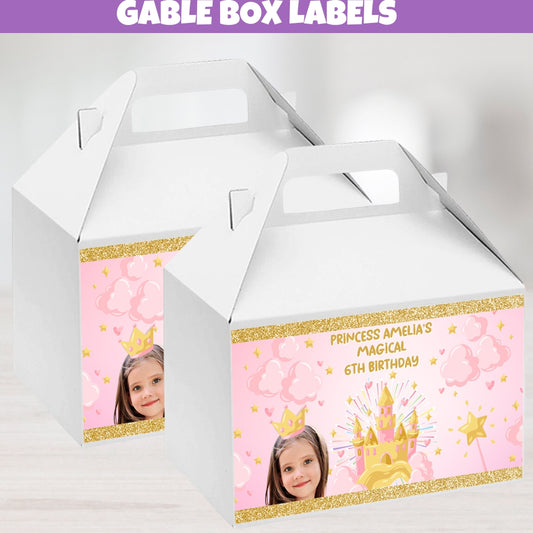 Personalized Princess Gable Box Labels, Magical Princess Birthday Decorations, Princess Party Supplies, Princess Party Favors, Princess Stickers