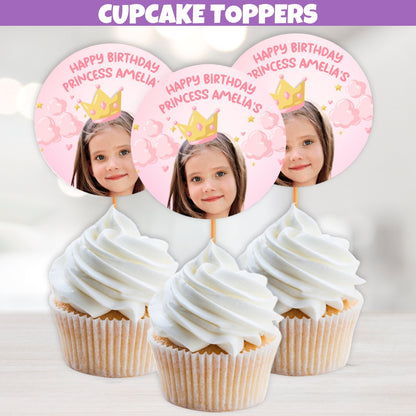 pink and gold princess birthday cupcake toppers for magical princess party decorations for dessert table and centerpieces