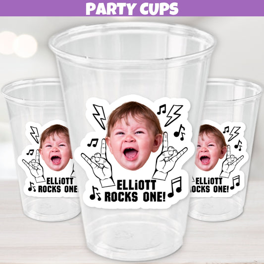 Rock And Roll Birthday Party Cups, Personalized Face Cup, Born To Rock Party Supplies