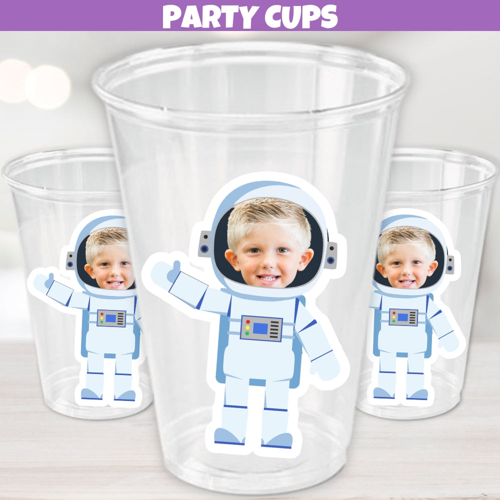 Outer space plastic party cups for galaxy party decorations and tableware setup