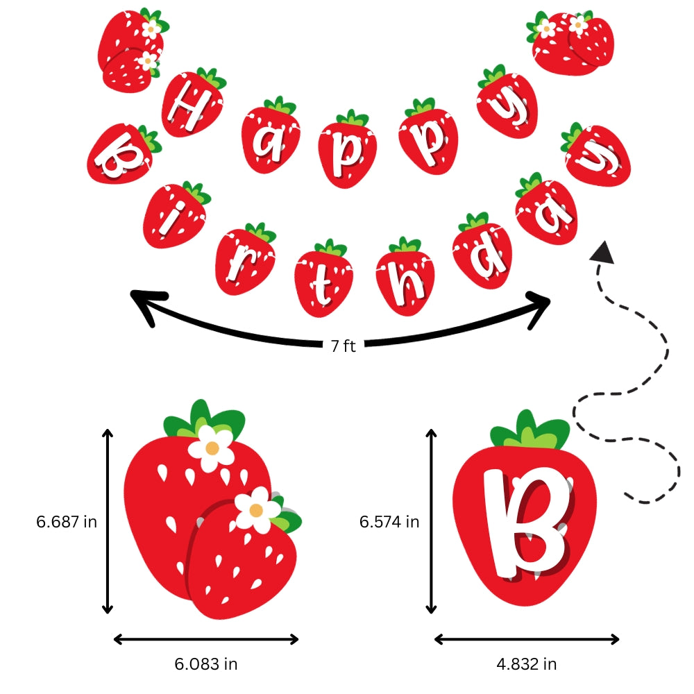 Strawberry Birthday Banner, Happy Birthday Banner, Strawberry Smash Cake Photo Prop, 1st Birthday Backdrop Decorations