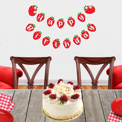 Strawberry Birthday Banner, Happy Birthday Banner, Strawberry Smash Cake Photo Prop, 1st Birthday Backdrop Decorations