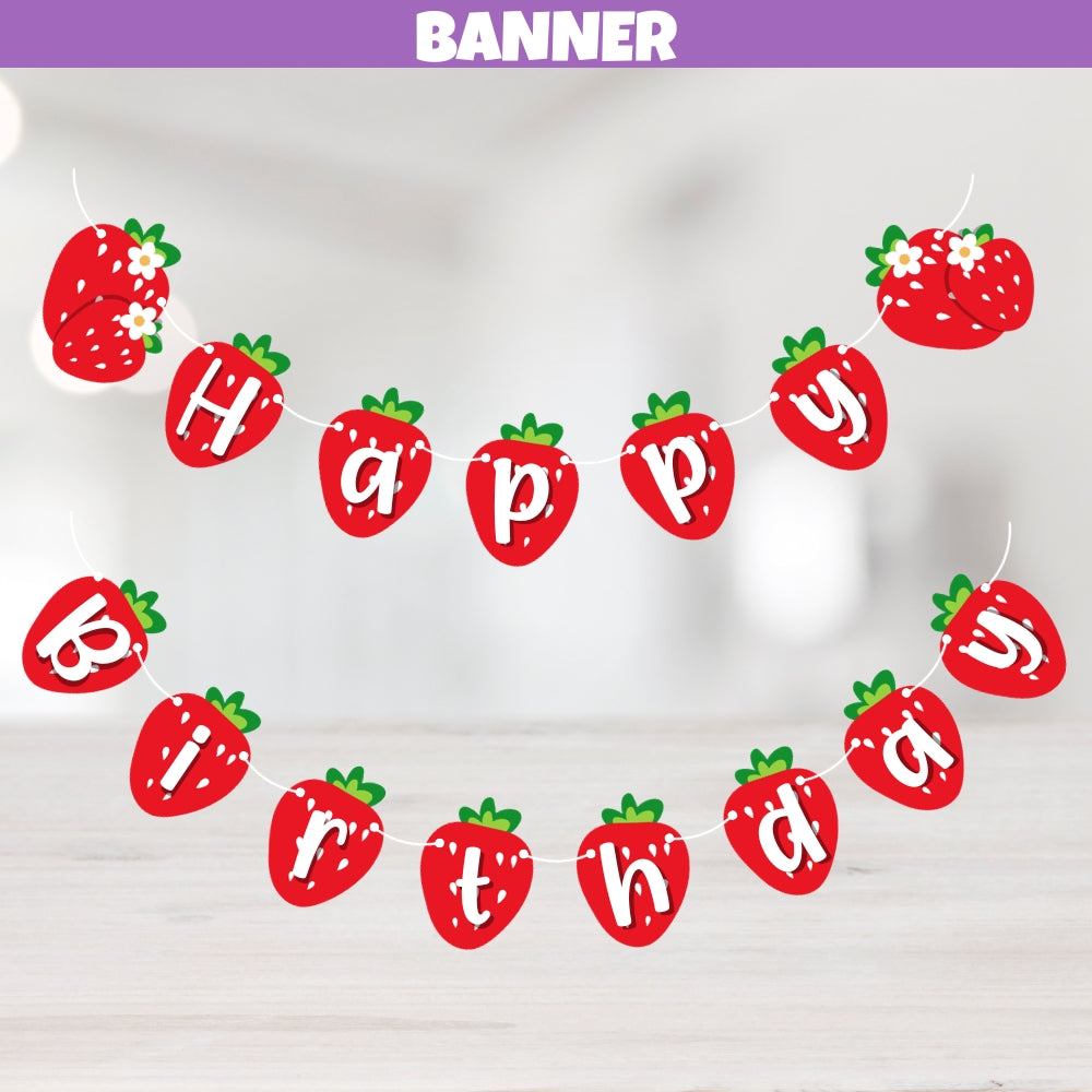 strawberry birthday banner, red happy birthday banner, strawberry birthday decorations, berry first birthday party, sweet one strawberry birthday