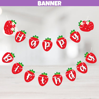 strawberry birthday banner, red happy birthday banner, strawberry birthday decorations, berry first birthday party, sweet one strawberry birthday