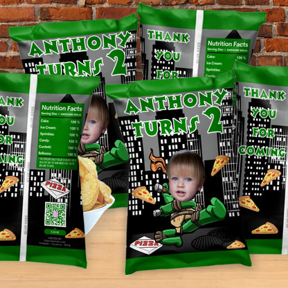 Personalized Turtle Chip Bags Party Favors - Green Superhero Party Supplies for Kids' Treats