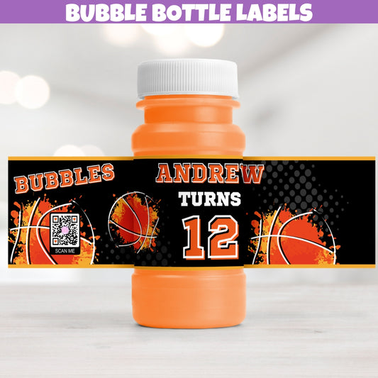 Personalized Basketball Bubble Bottle Labels – Sports Party Favors & Stickers