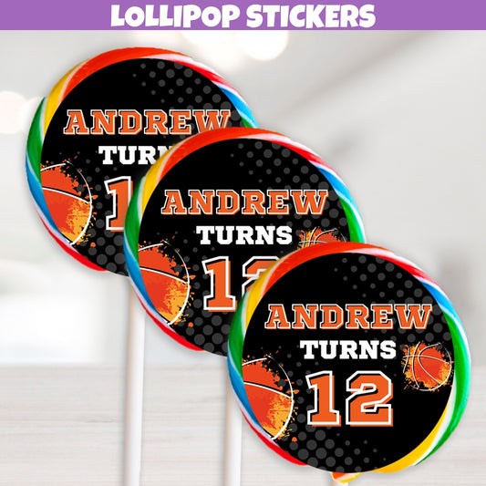 Basketball Birthday Party Stickers Perfect For Swirl Lollipops, Sports Party Decorations, Basketball Goodie Bag Party Favors, And Party Supplies