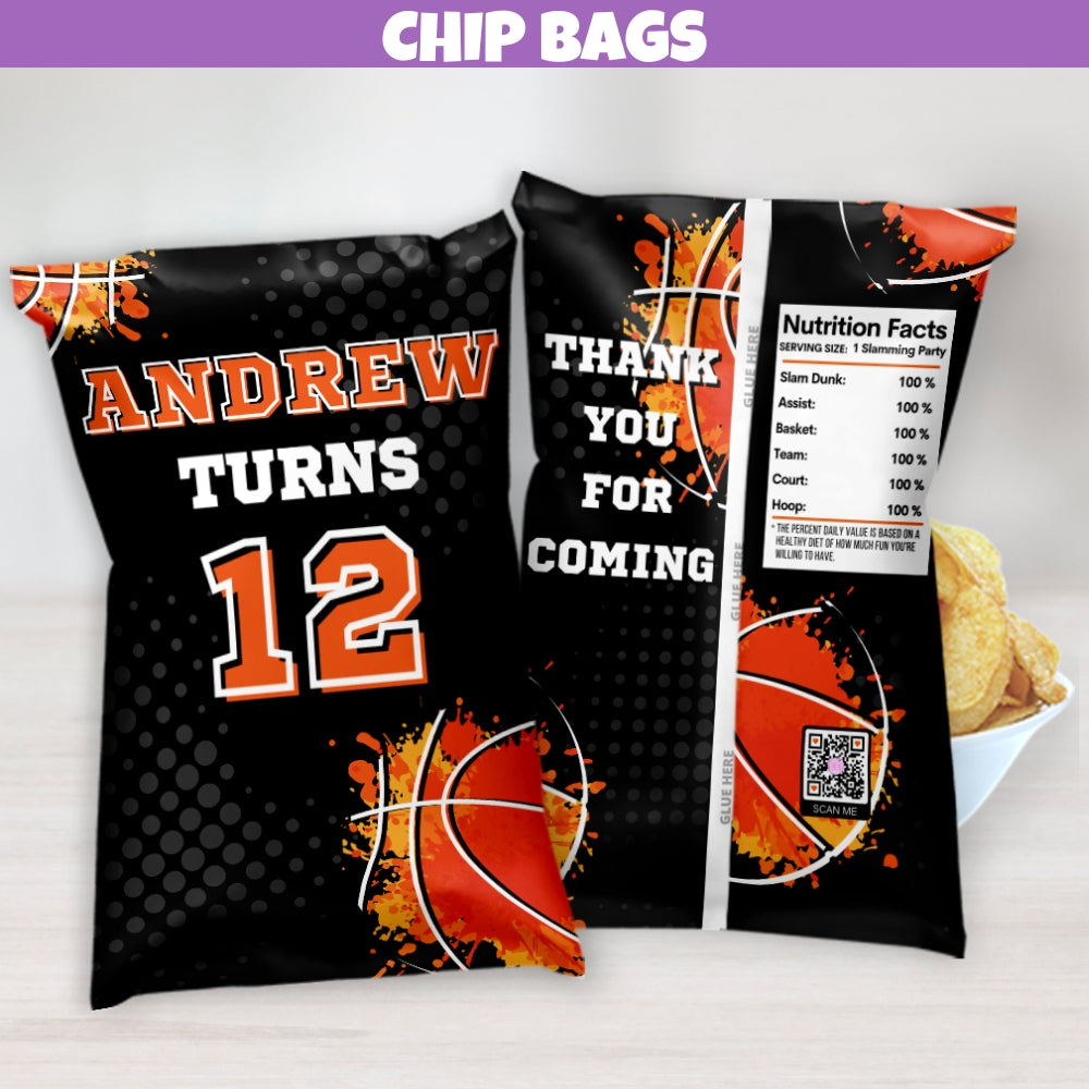 Personalized Basketball Birthday Party Favor Chip Bags, Sports Party Gift Bag Goodie Bags, Basketball Treat Bags, Basketball Party Supplies