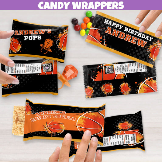 Personalized Basketball Birthday Candy Wrapper Party Favor Snack Bags, Sports Birthday Party Decorations For Centerpieces And Dessert Table Decor