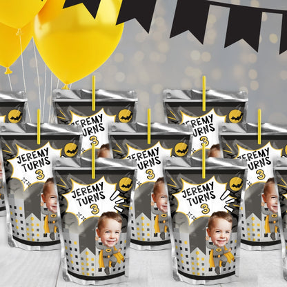 personalized bat themed birthday juice pouch labels customized with your name age and photo